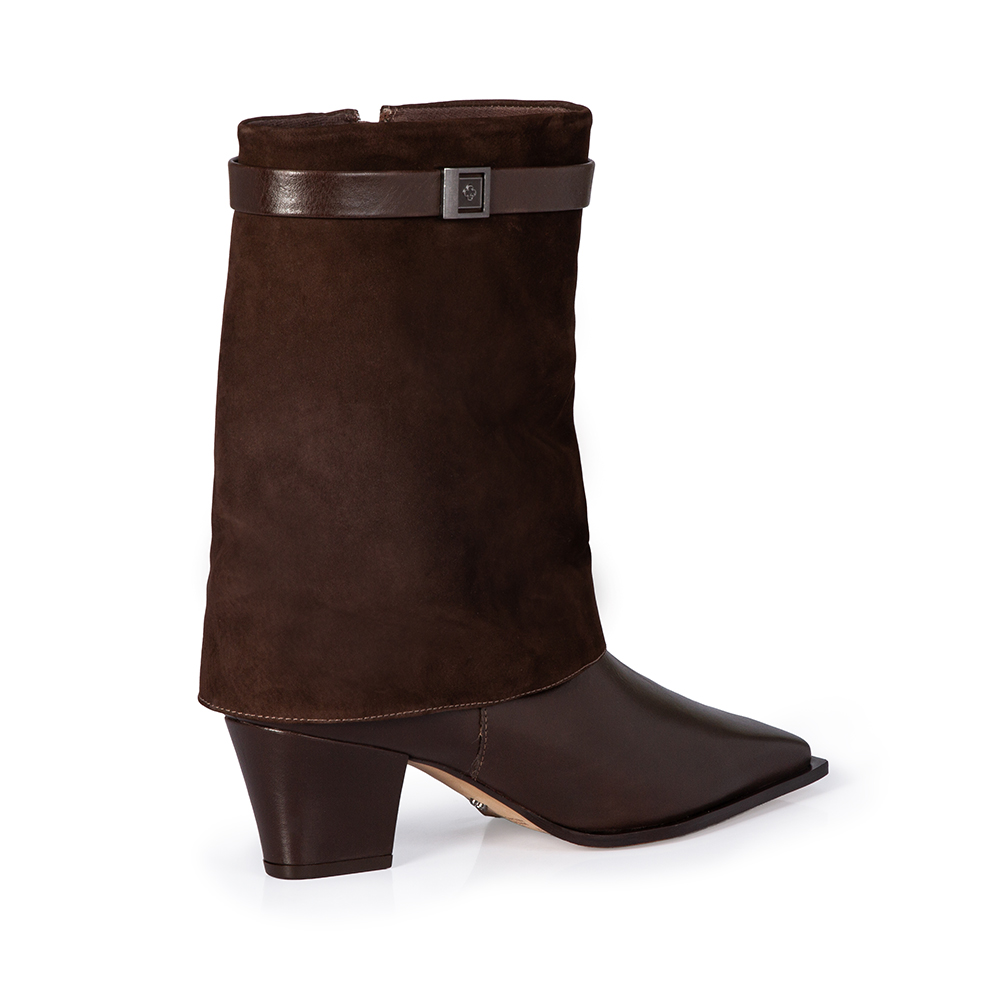 BOTA CANO M&Eacute;DIO MARROM DE COURO NOBUCK image number 3