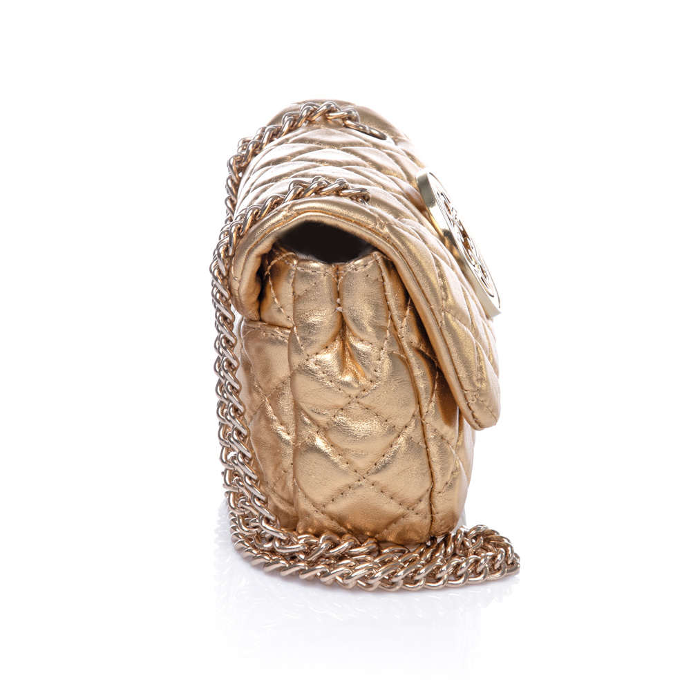 BOLSA DOURADA PEQUENA COURO ALÇA CORRENTE OLIVIA image number 3