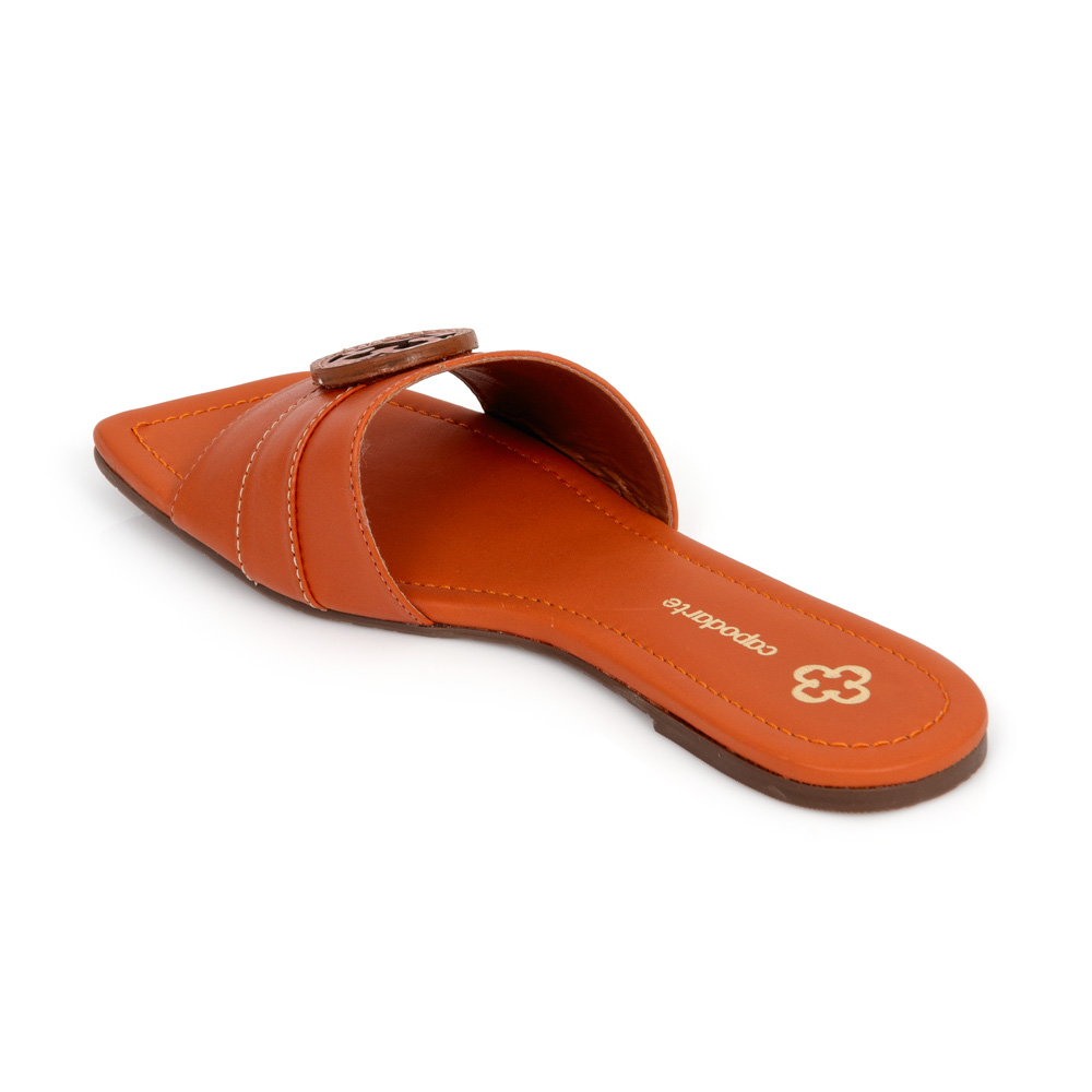 CHINELO RASTEIRO LARANJA DE COURO BICO QUADRADO image number 2