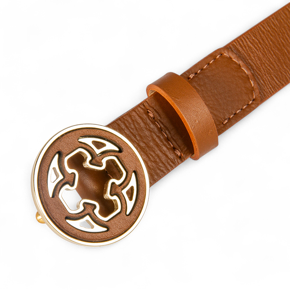 CINTO FEMININO CARAMELO DE COURO FIVELA REDONDA image number 3