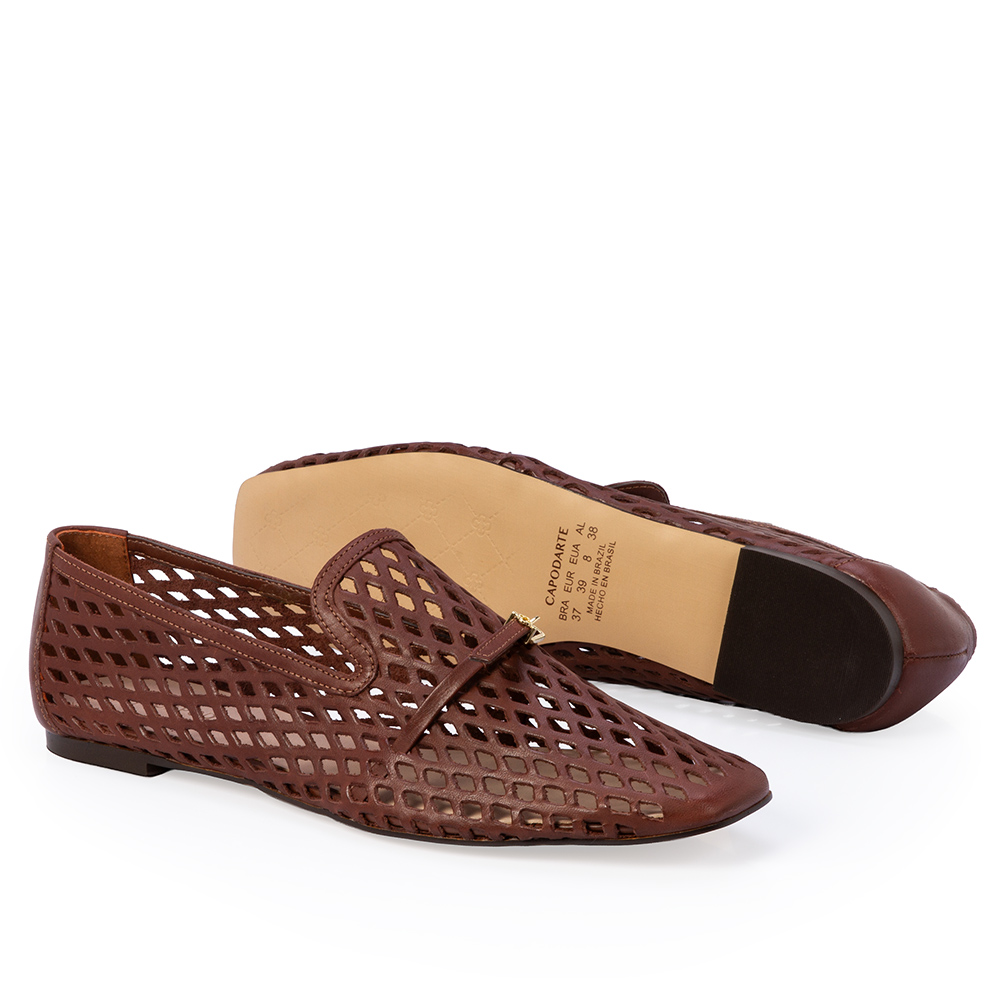 LOAFER MOCASSIM MARROM &Eacute;BANO DE COURO VAZADO image number 3
