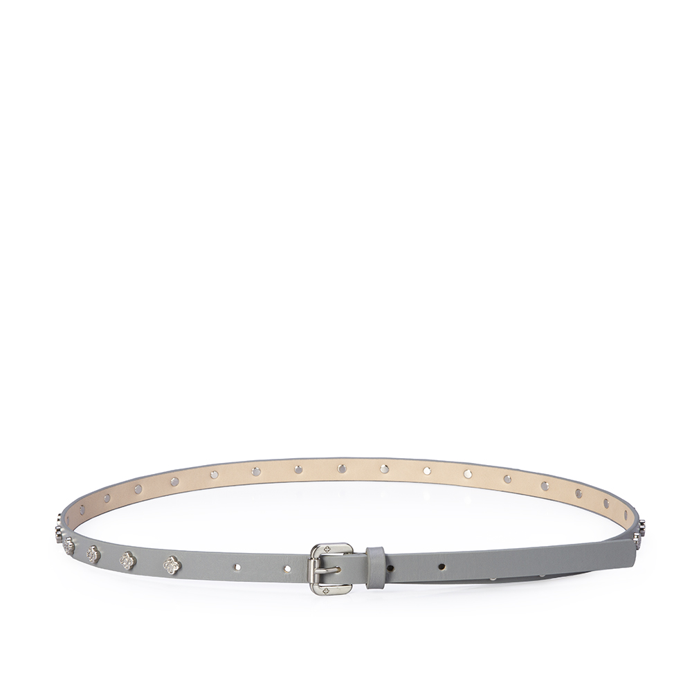 CINTO FEMININO COURO CINZA FIVELA PRATEADA REBITES image number 1