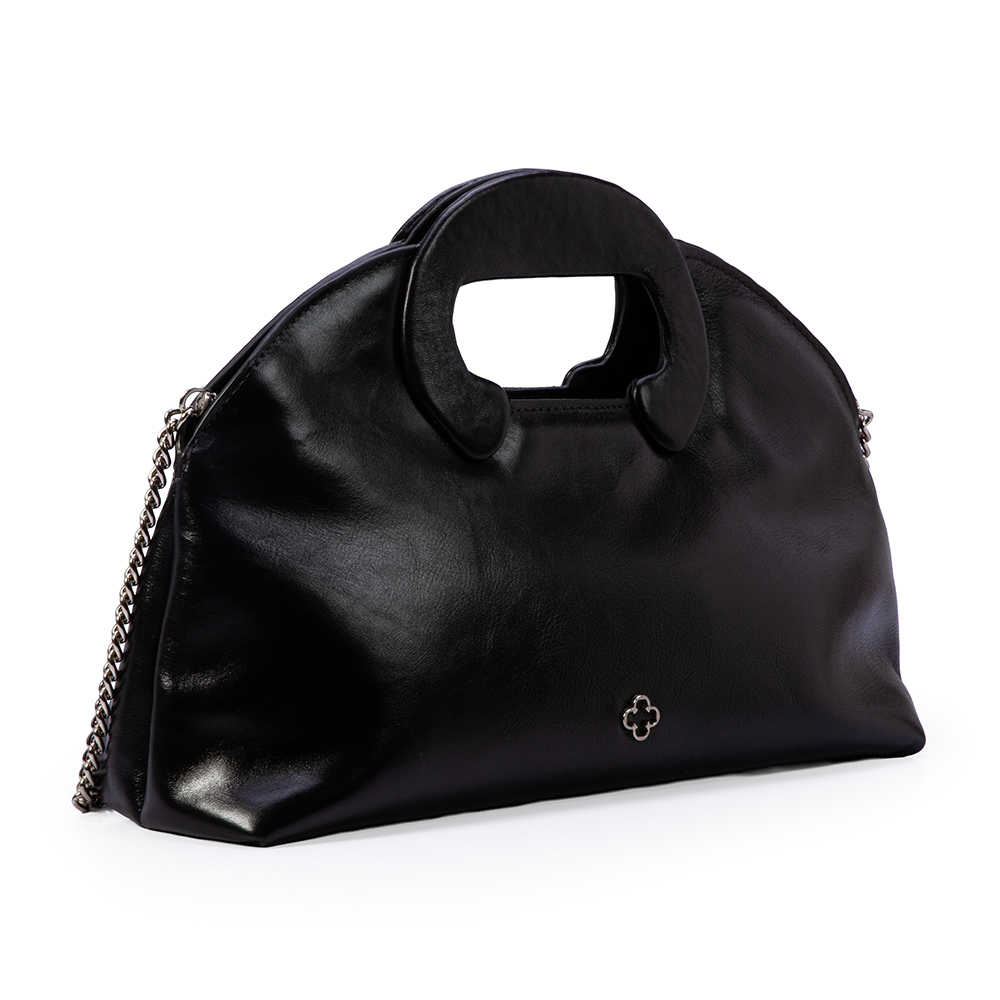 BOLSA CLUTCH PRETA DE COURO COM AL&Ccedil;A CORRENTE image number 3