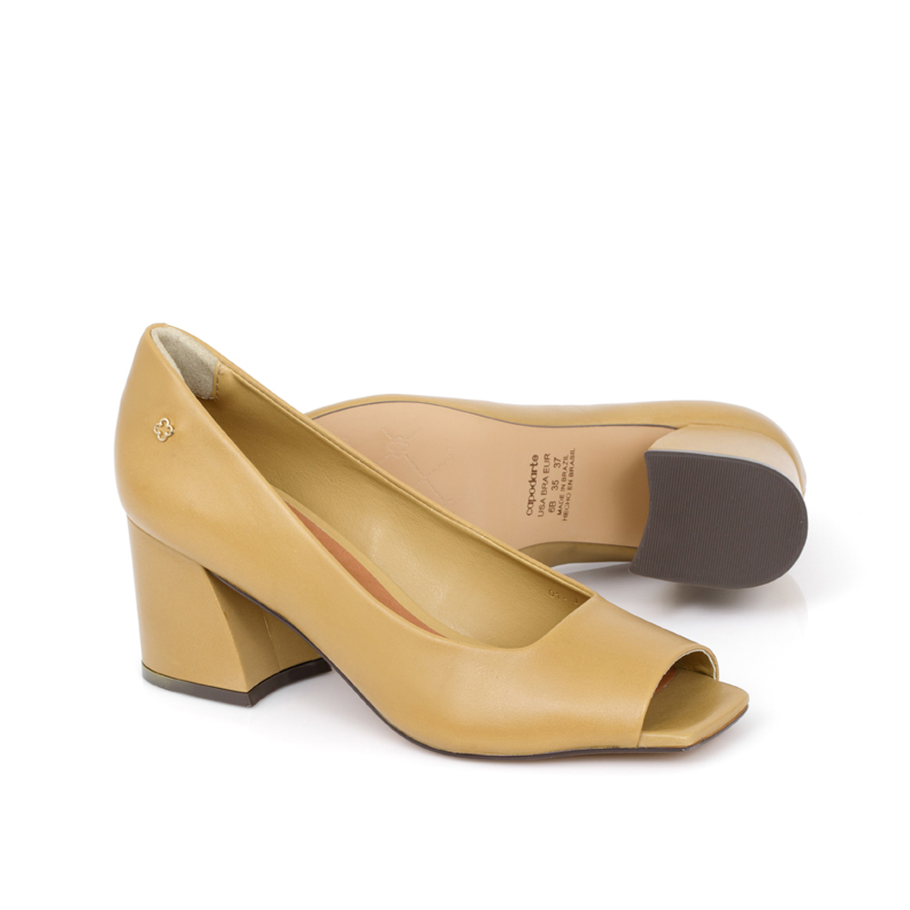 SAPATO PEEP TOE BEGE PECAN DE COURO image number 3