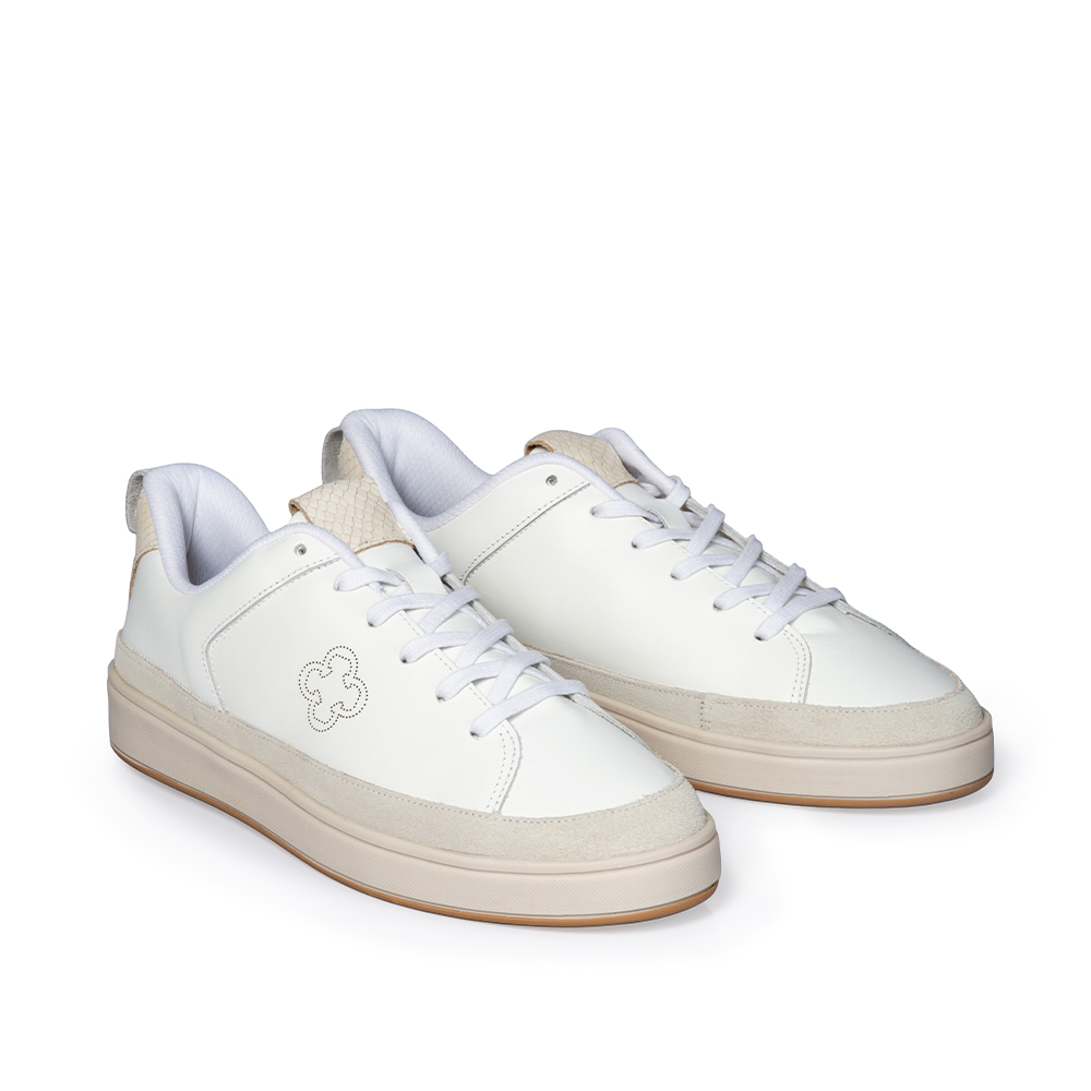 TÊNIS FEMININO BRANCO E MARFIM DE COURO AMARRAÇÃO image number 1