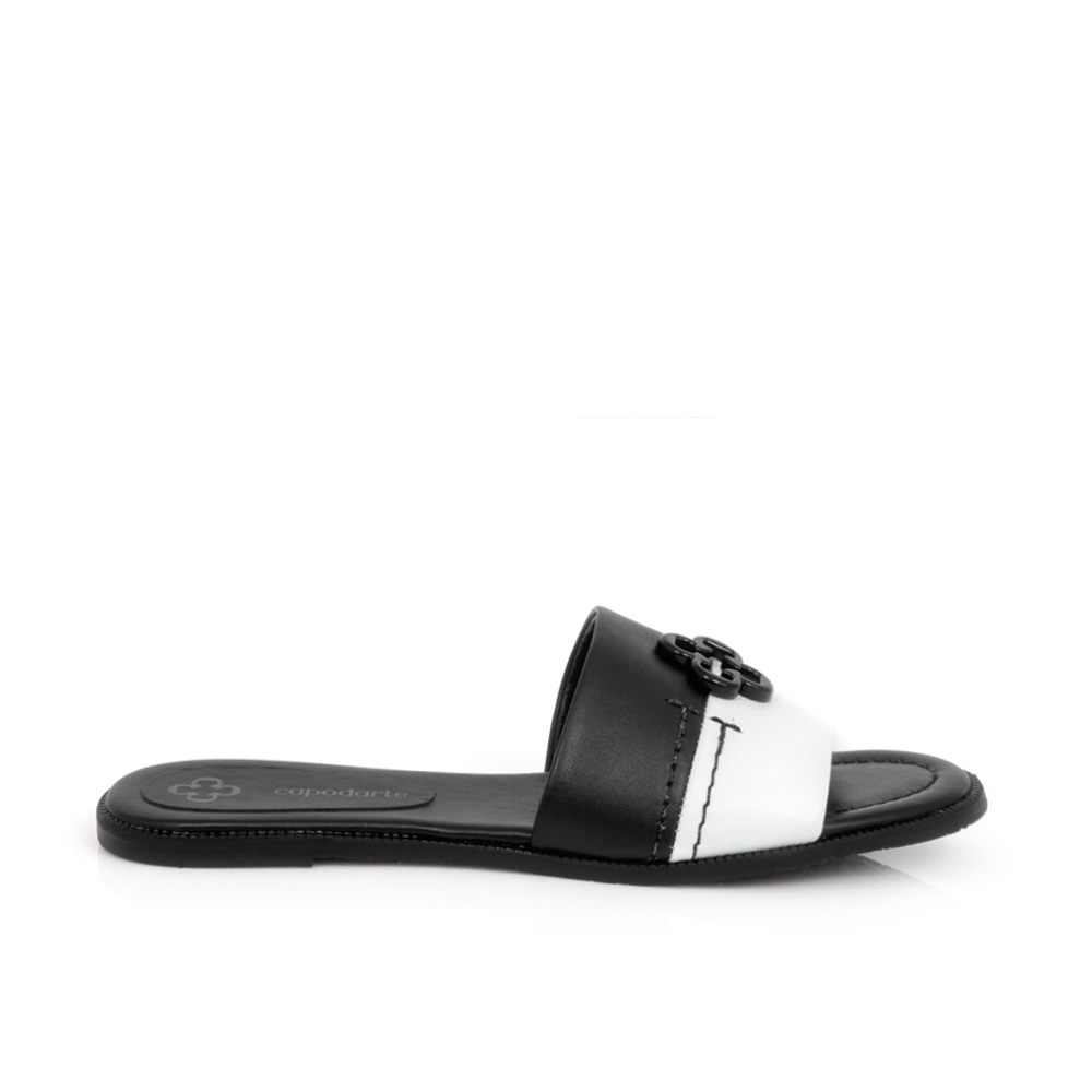 CHINELO PRETO E BRANCO RASTEIRA COURO image number 0