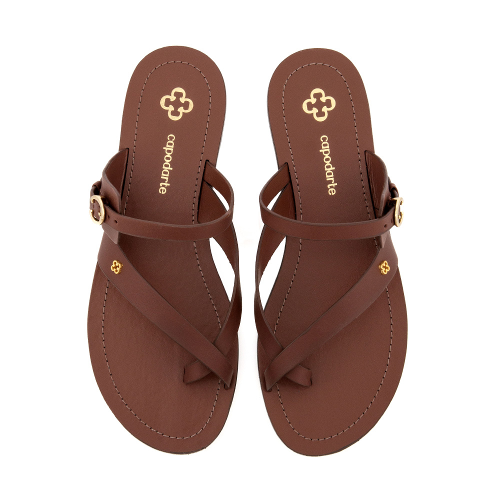 CHINELO RASTEIRA MARROM DE COURO TIRAS image number 4