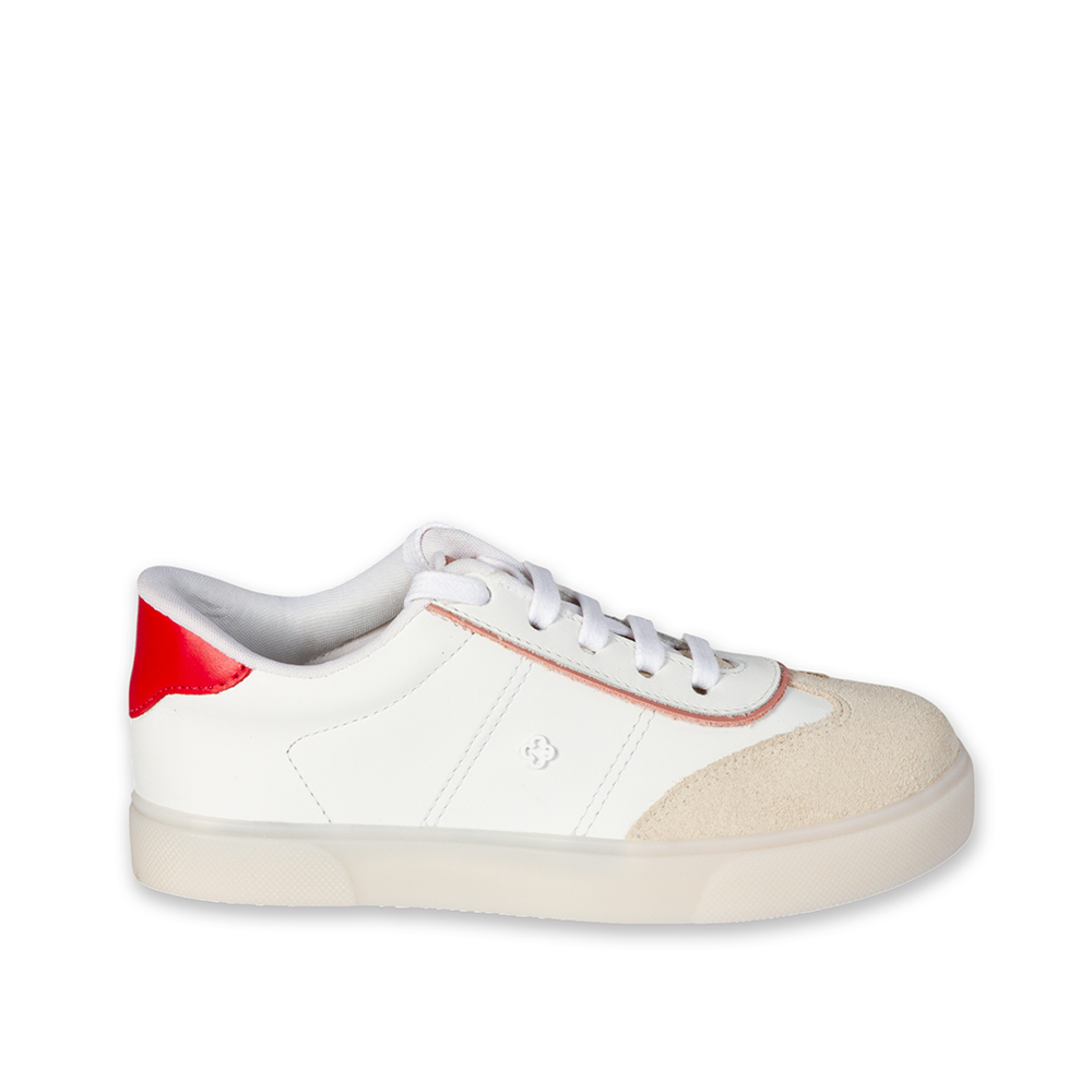 T&Ecirc;NIS INFANTIL BRANCO E VERMELHO RUBI DE COURO AMARRA&Ccedil;&Atilde;O image number 0