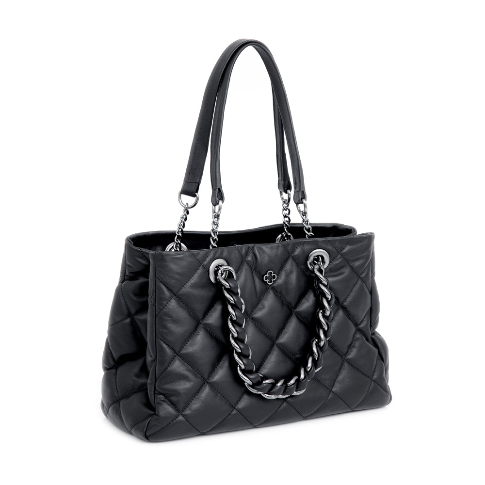 BOLSA SHOPPER PRETA DE COURO MATELASSÊ image number 1