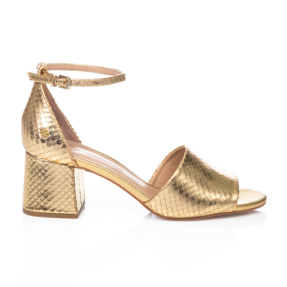 SANDÁLIA SALTO BLOCO DOURADA PITONE DE COURO image number 0