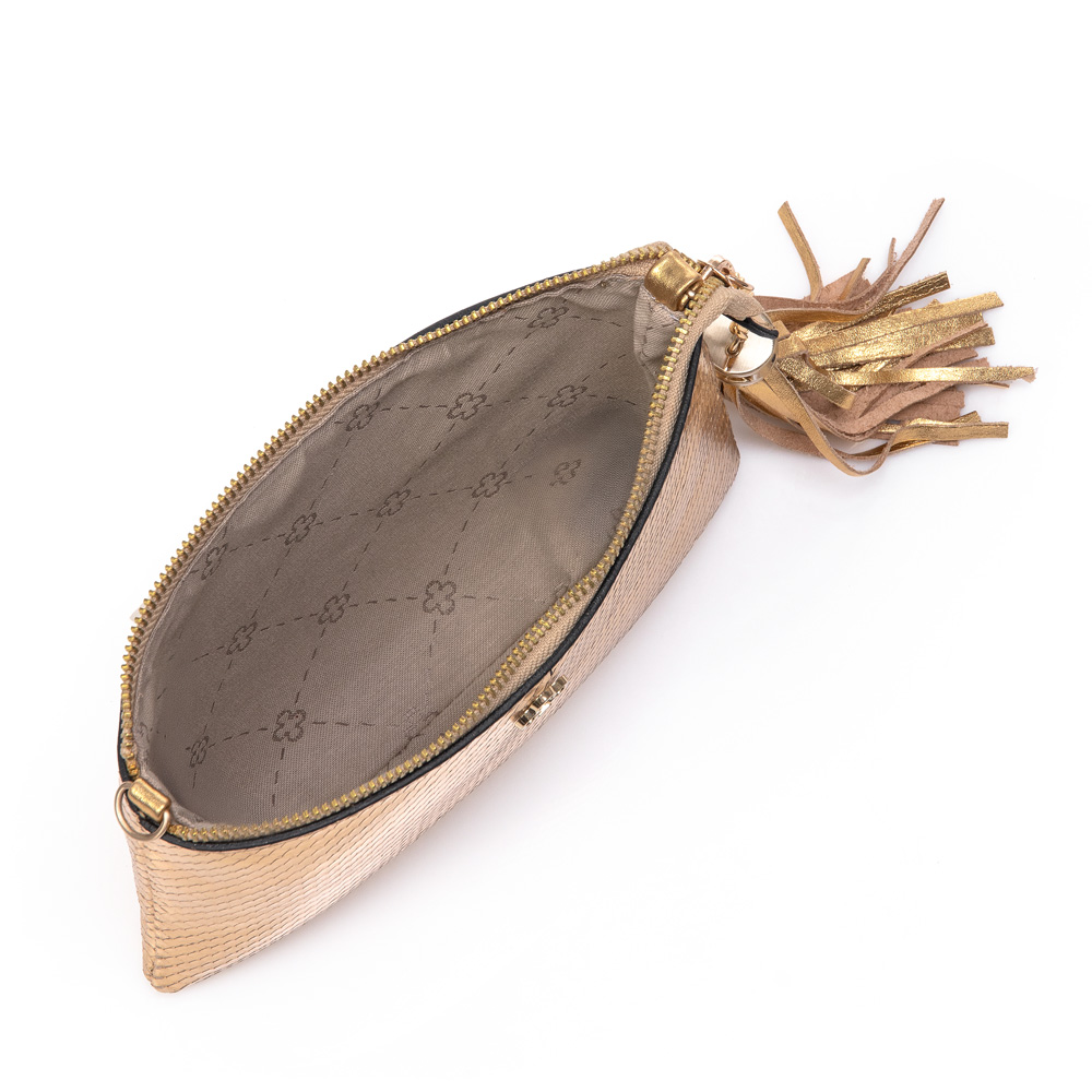 BOLSA TRANSVERSAL COURO DOURADO PITONE VIRA CLUTCH image number 4