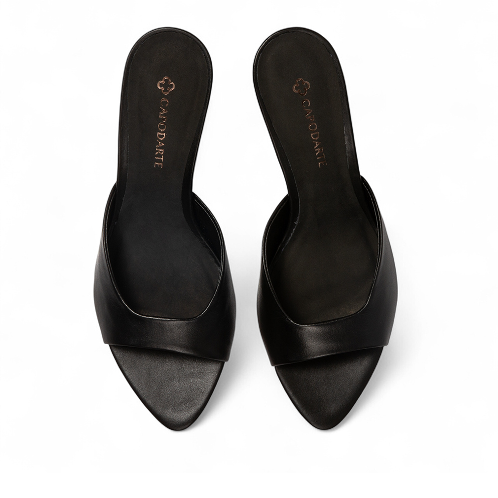 MULE SALTO M&Eacute;DIO PRETA DE COURO image number 4