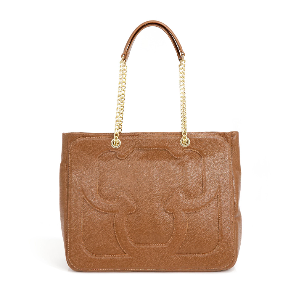 BOLSA SHOPPER CARAMELO DE COURO AL&Ccedil;A CORRENTE image number 0