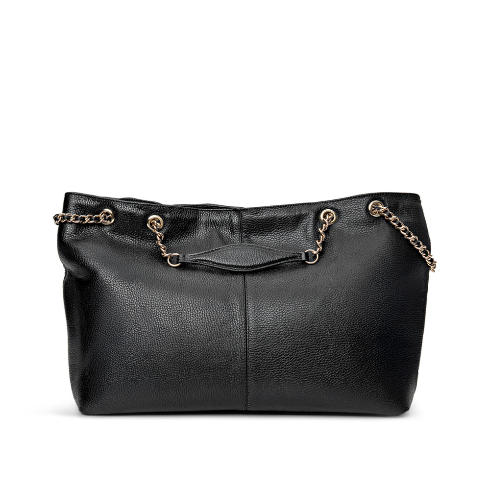 BOLSA PRETA DE COURO COM ALÇA CORRENTE DOURADA HOBO CARINA image number 2