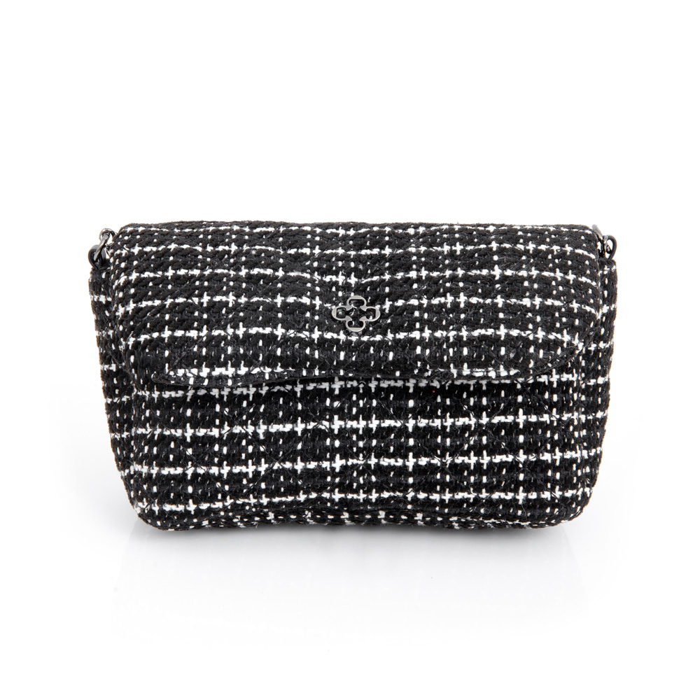 BOLSA TIRACOLO PRETA TWEED MATELASSÊ ALÇA CORRENTE PICCOLI image number 0
