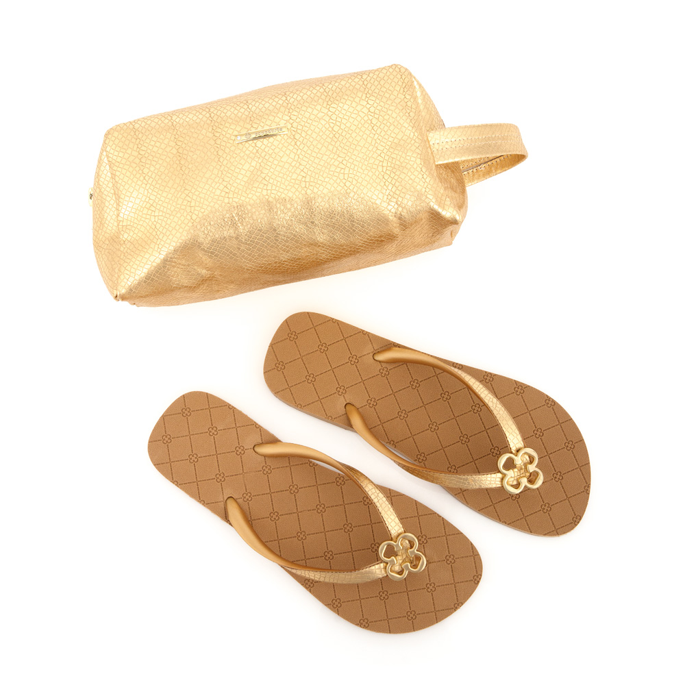 KIT CHINELO E NECESSAIRE DOURADA image number 1