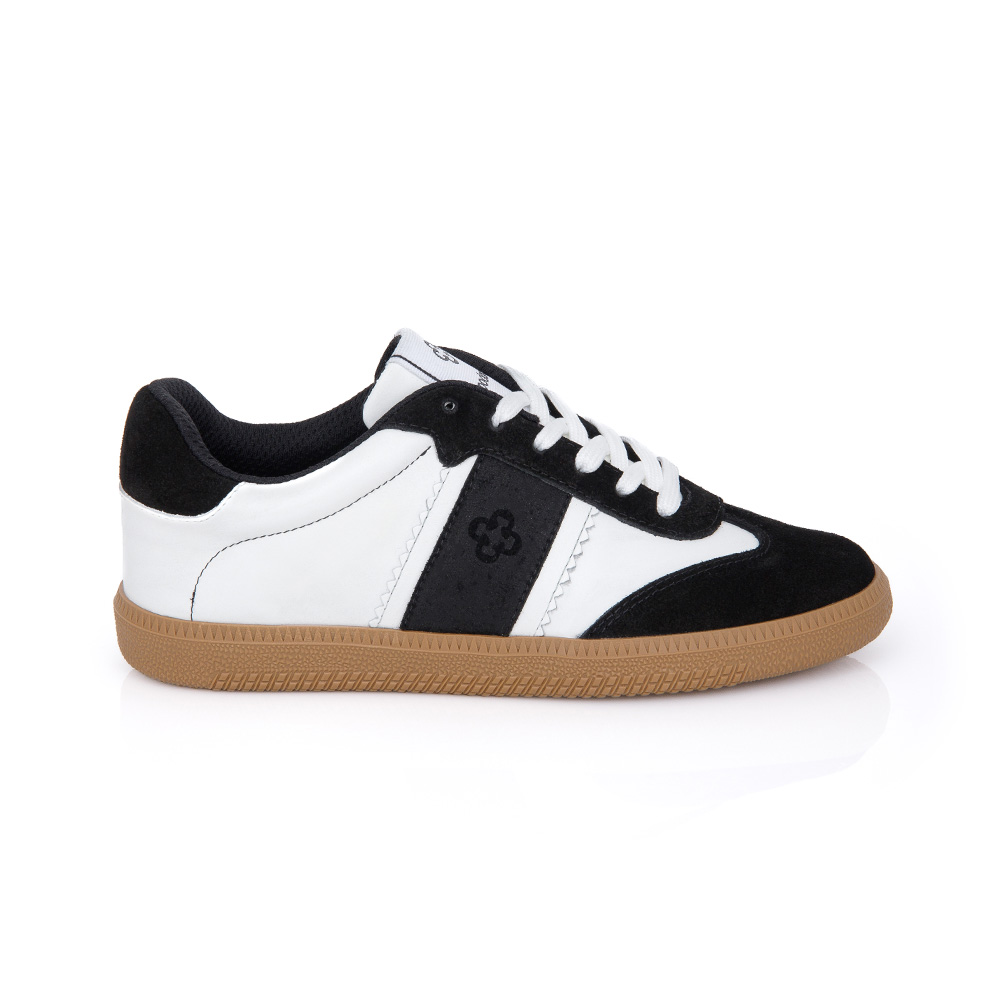 TÊNIS FEMININO DE COURO PRETO E BRANCO SOLA BEGE image number 0