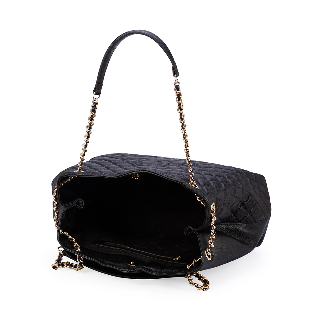 BOLSA PRETA DE COURO COM AL&Ccedil;A CORRENTE DOURADA HOBO CARINA image number 4