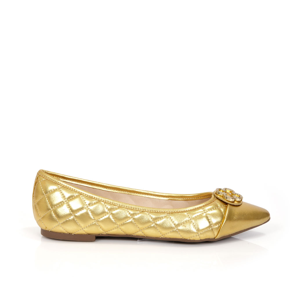 SAPATILHA CATHERINE BICO FINO DOURADA DE COURO METALIZADA MATELASS&Ecirc; image number 0