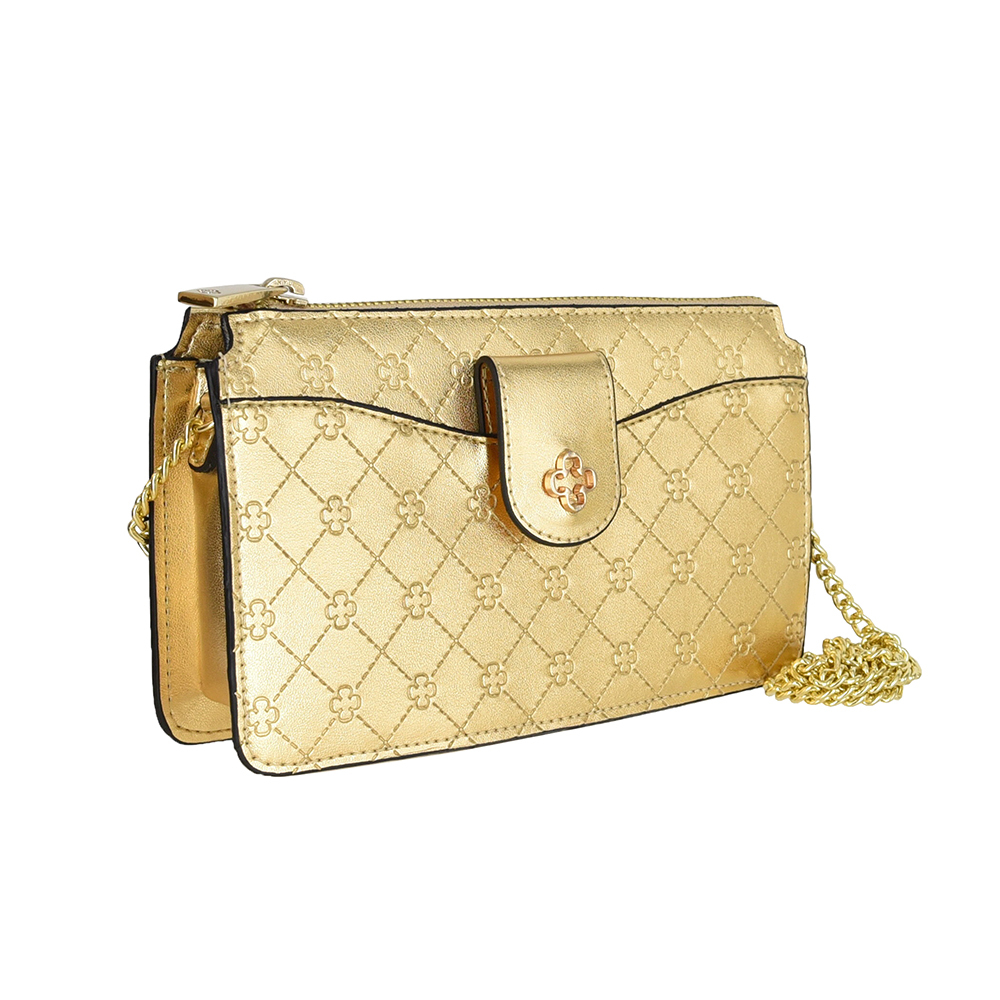 BOLSA PEQUENA DOURADA MONOGRAMA ALÇA CORRENTE image number 4