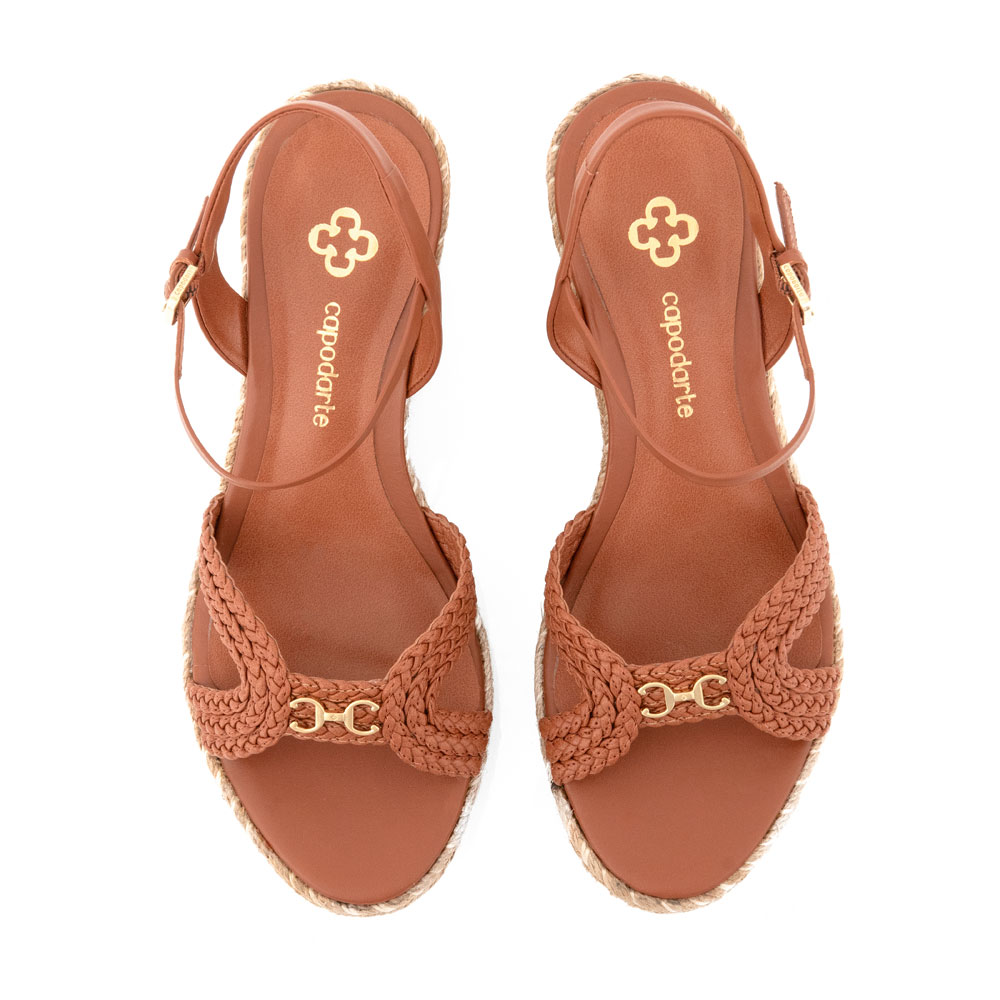 SANDÁLIA SALTO ANABELA CARAMELO CAMEL TRANÇADA image number 4