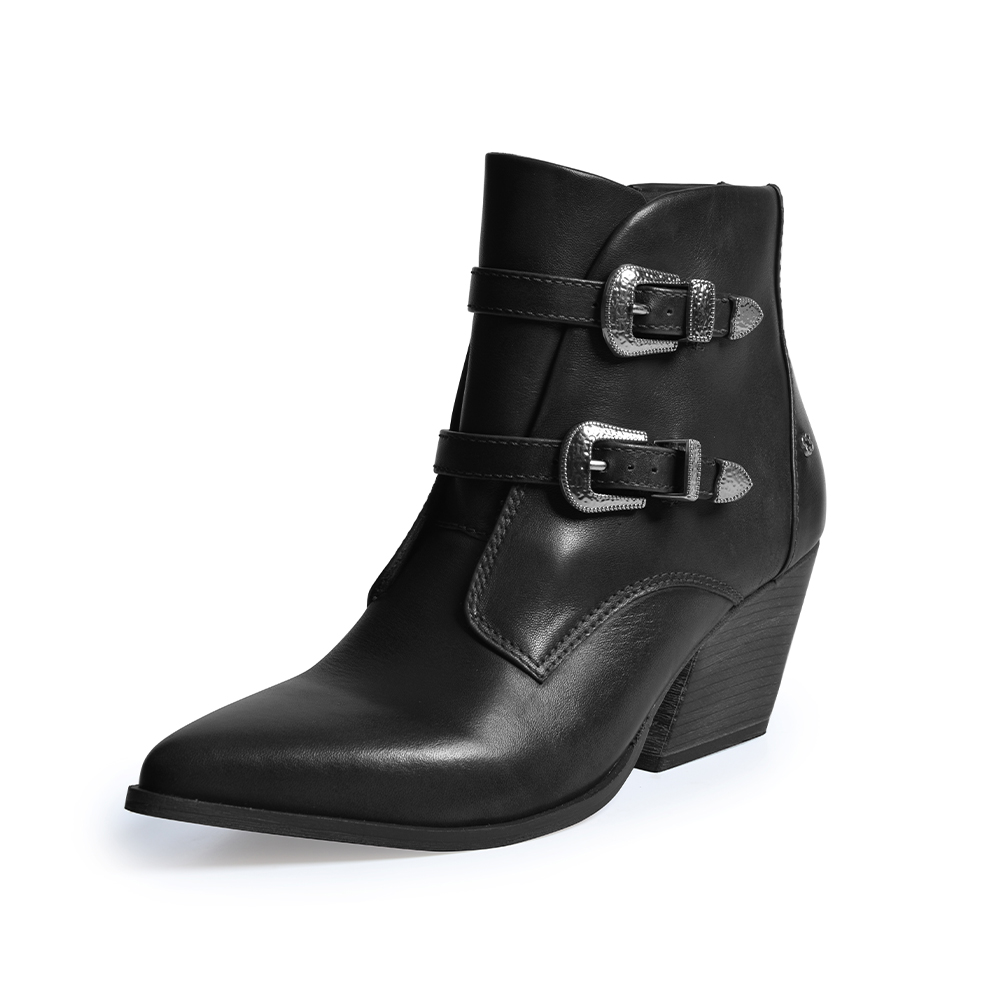 BOTA CANO CURTO PRETA DE COURO COM FIVELAS image number 0