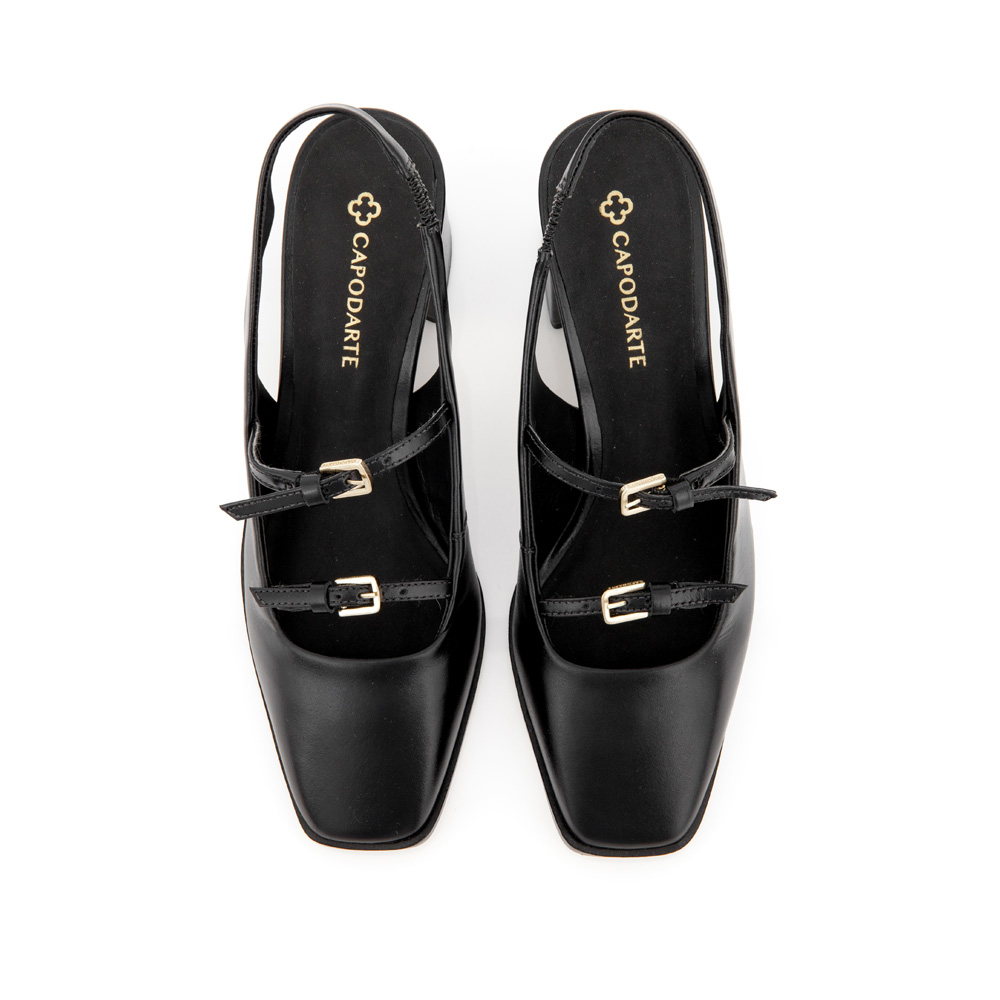 SCARPIN SLINGBACK PRETO DE COURO SALTO BLOCO image number 4