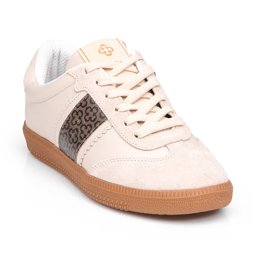 TÊNIS FEMININO DE COURO MARFIM MONOGRAMA AMARRAÇÃO image number 1