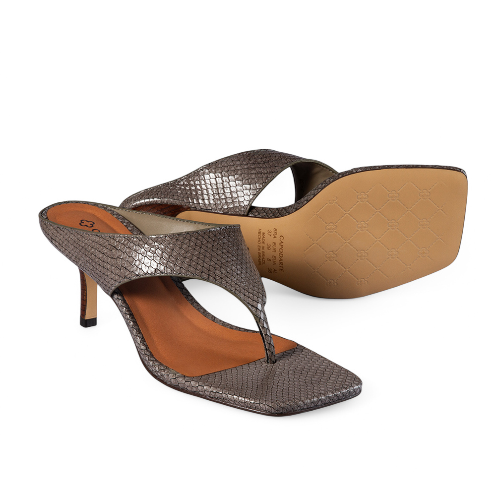 MULE BICO QUADRADO DE COURO CINZA PETRA SERPENTE image number 2