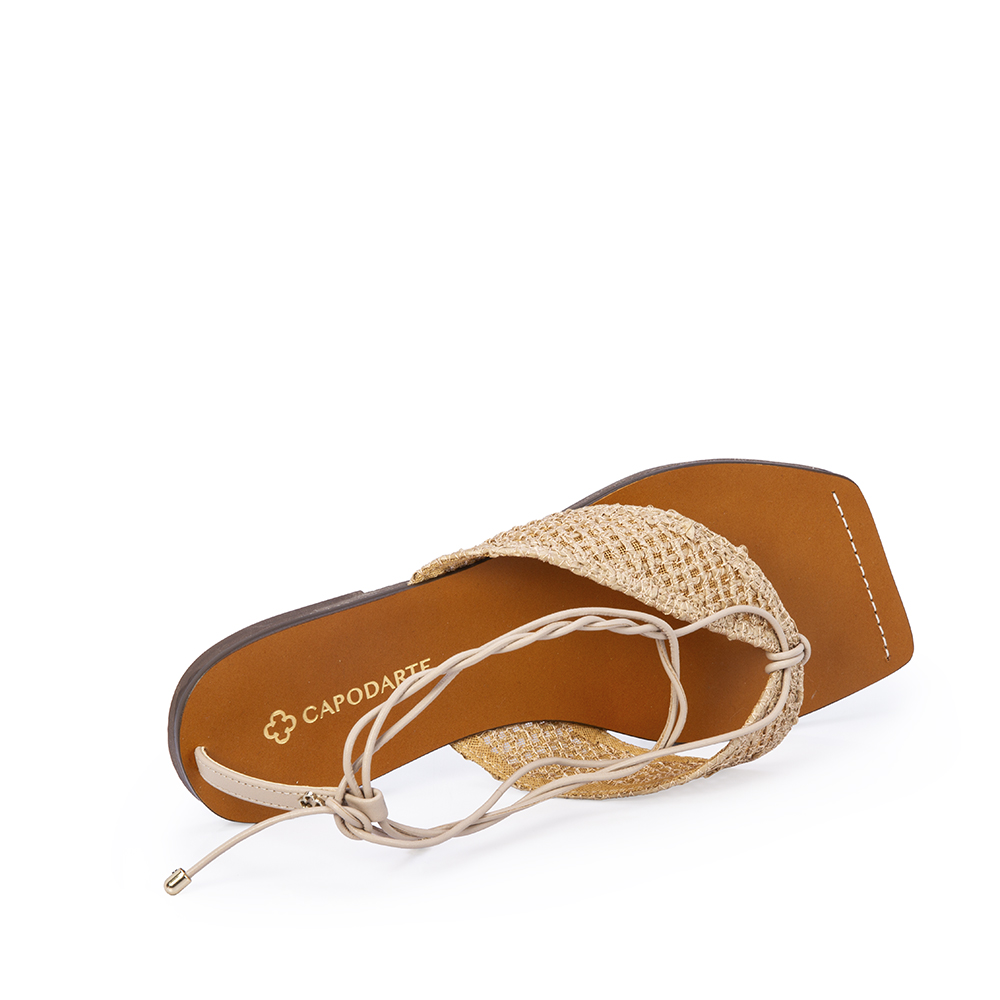 SANDÁLIA RASTEIRA NUDE SEDA DE COURO TRAMADA AMARRAÇÃO image number 2