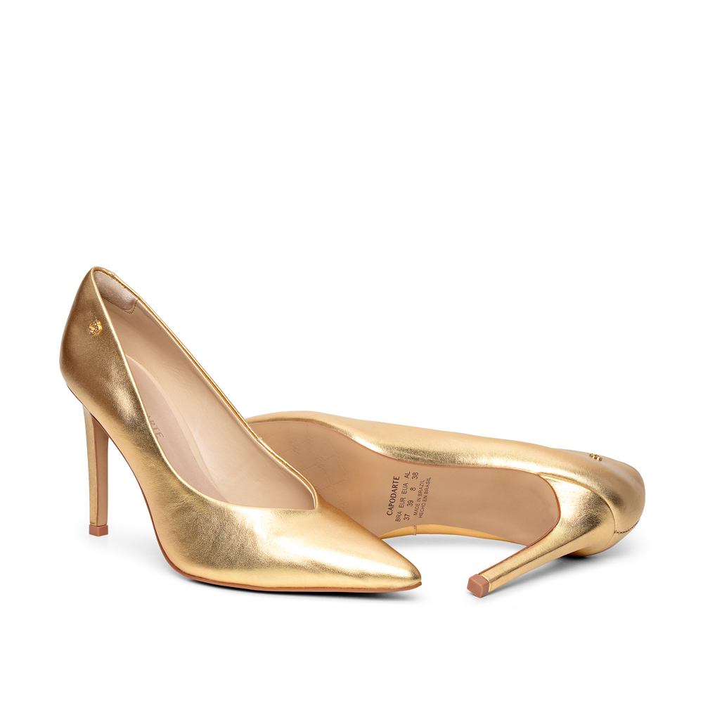 SCARPIN SALTO ALTO DOURADO METALIZADO DE COURO image number 3