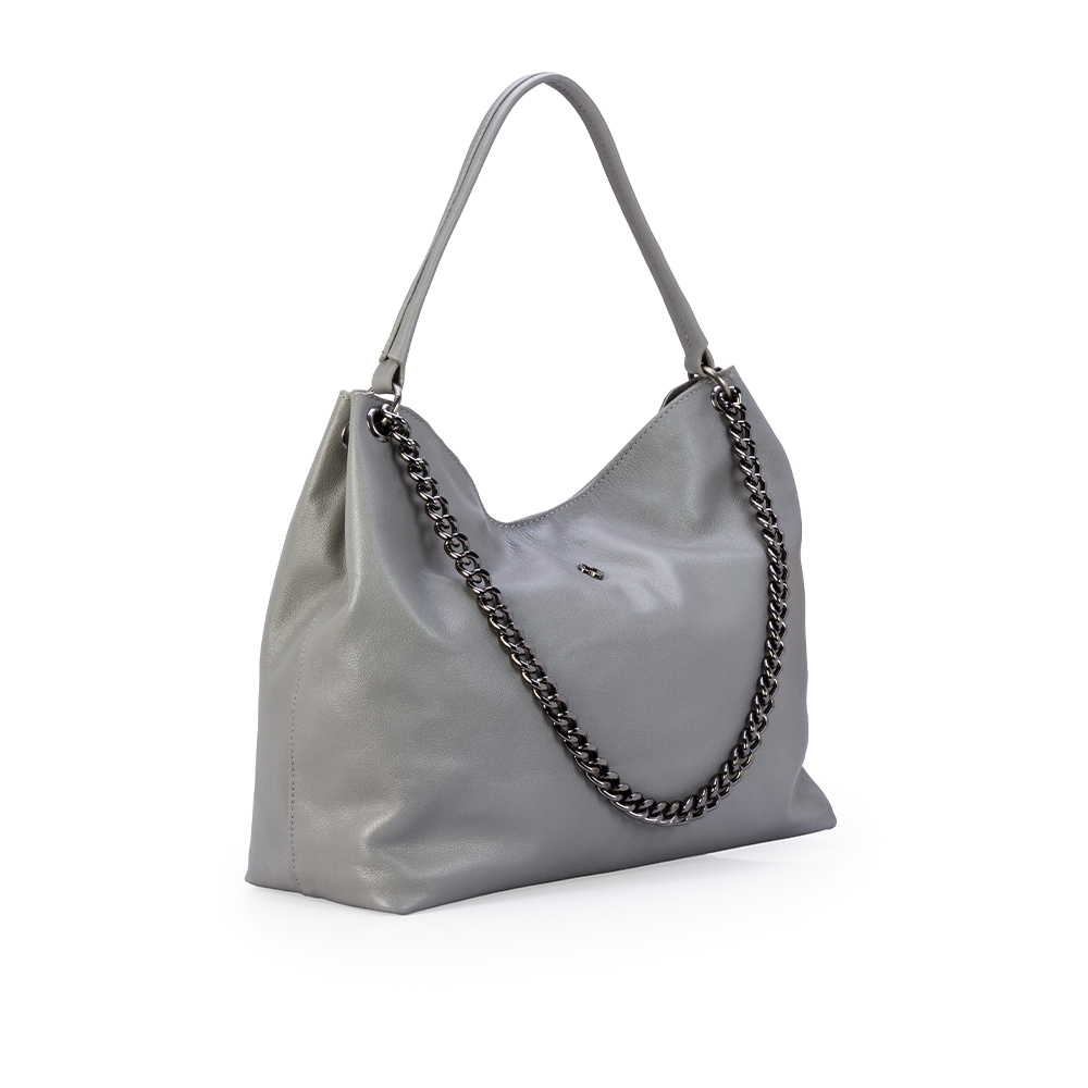 BOLSA GRANDE CINZA CARBONO COURO HOBO image number 3