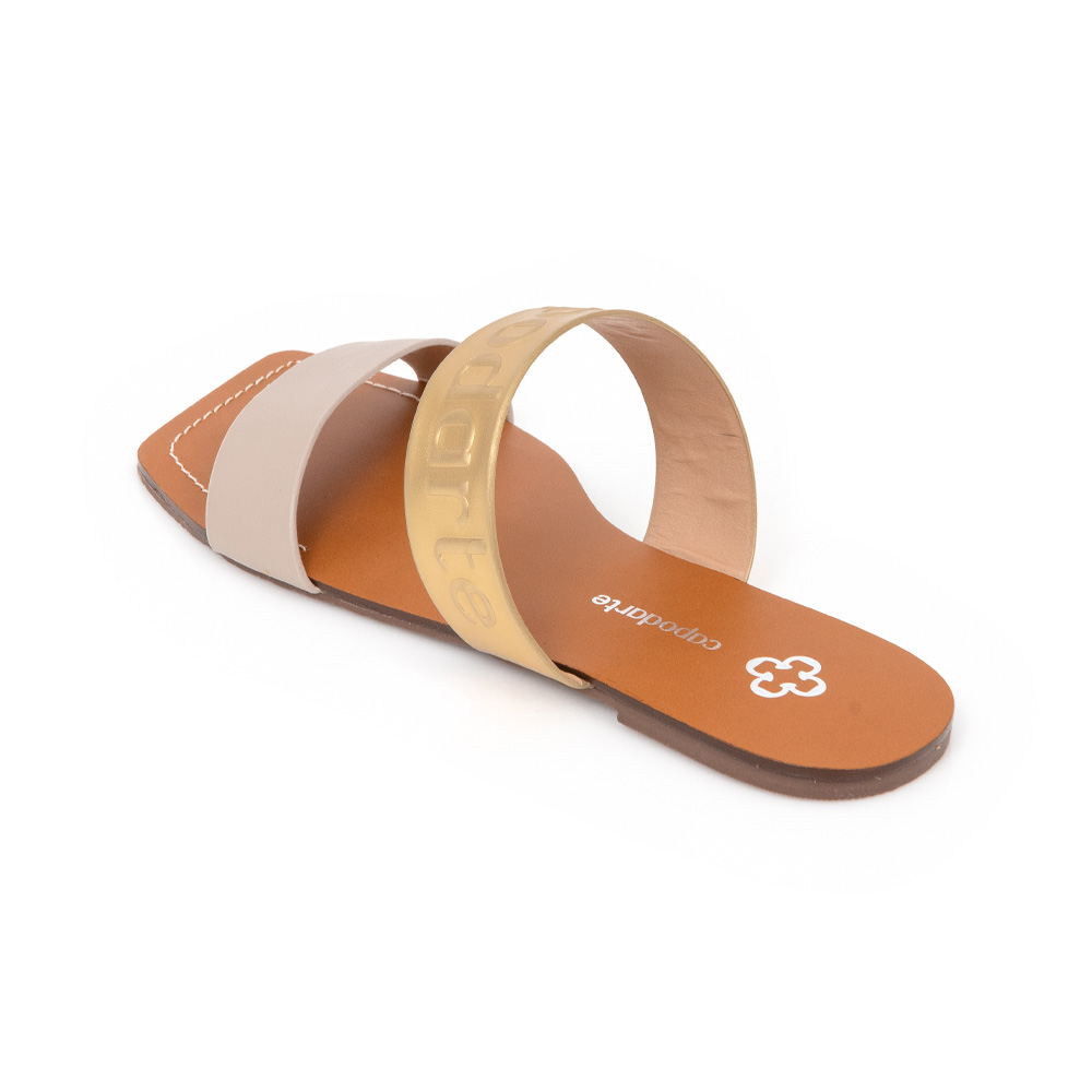 CHINELO RASTEIRO BEGE BICO QUADRADO DOURADO image number 2