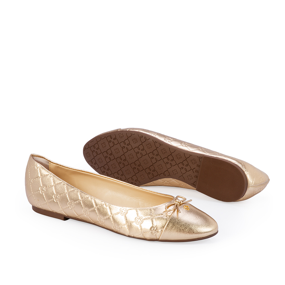 SAPATILHA DOURADA BICO REDONDO COURO LA&Ccedil;O image number 3