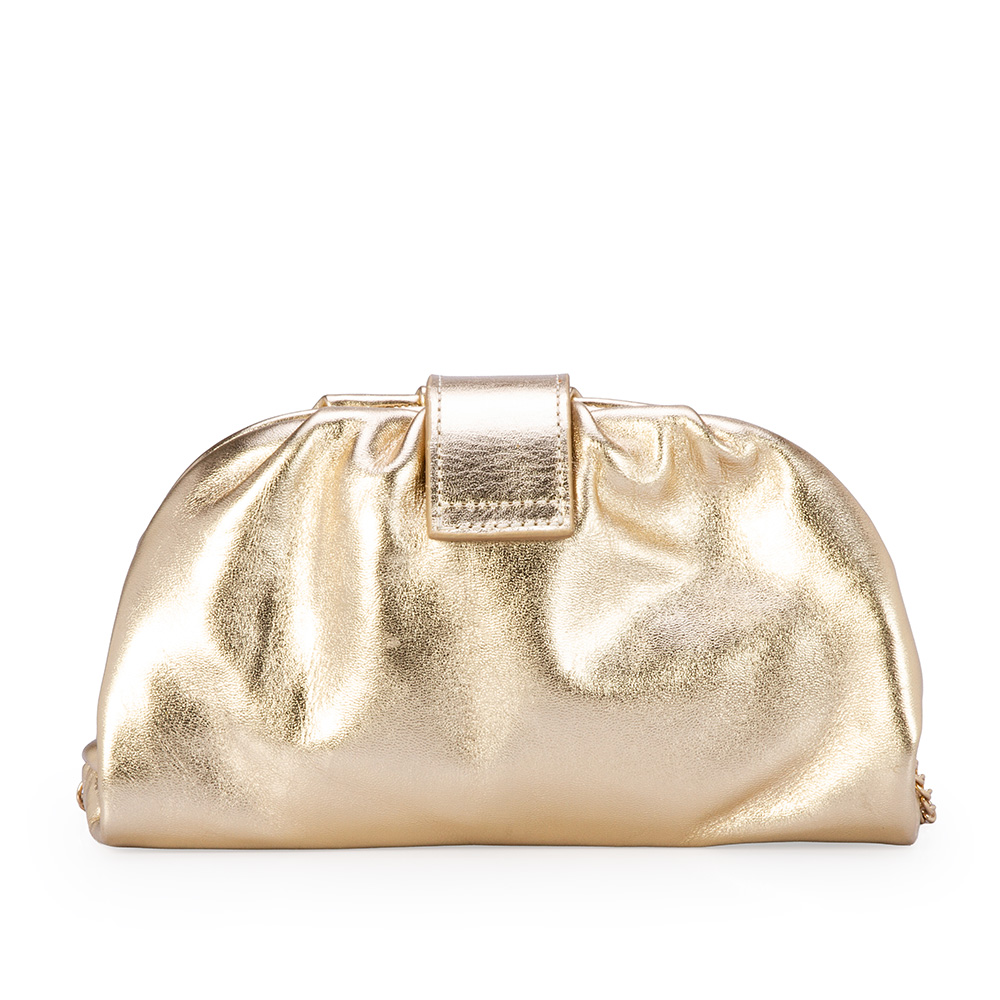 BOLSA CLUTCH DOURADA METALIZADA DE COURO AL&Ccedil;A CORRENTE image number 2