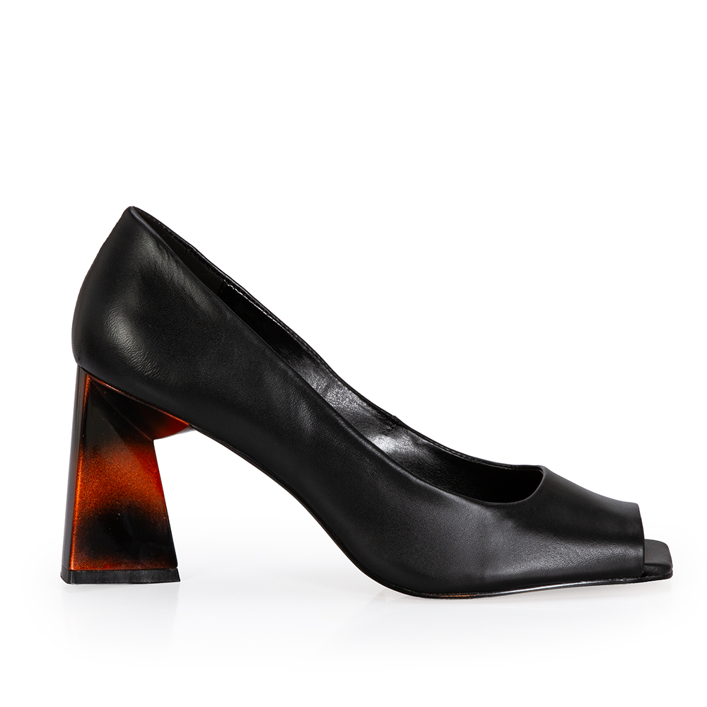PEEP TOE PRETO DE COURO SALTO ALTO TORTOISE image number 0