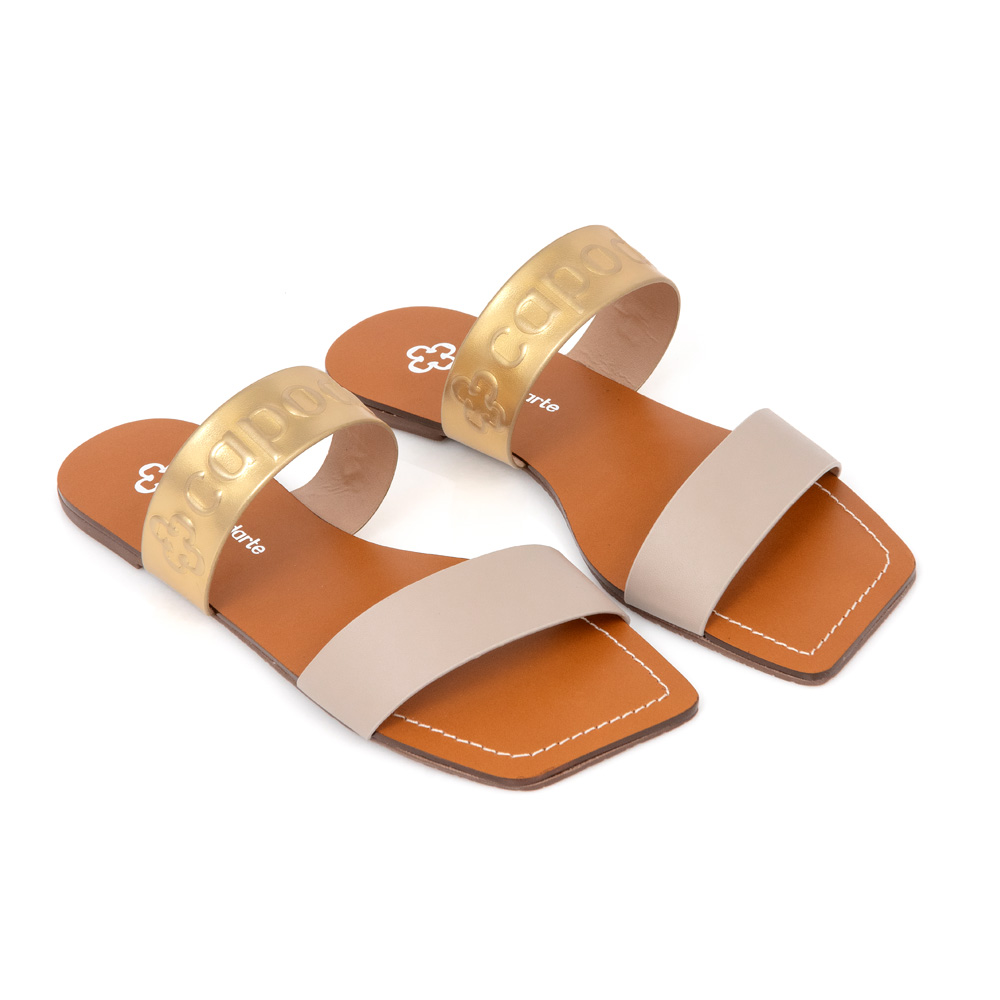 CHINELO RASTEIRO BEGE BICO QUADRADO DOURADO image number 1