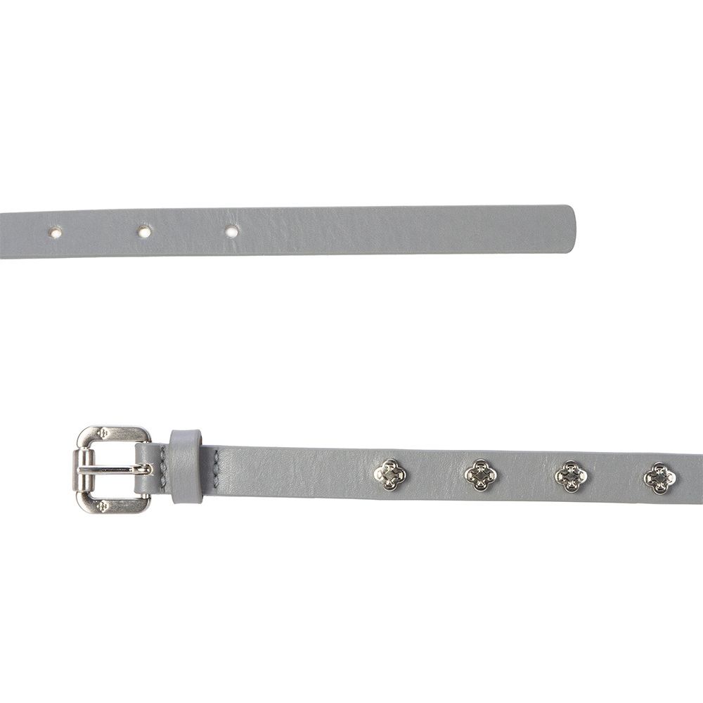 CINTO FEMININO COURO CINZA FIVELA PRATEADA REBITES image number 2