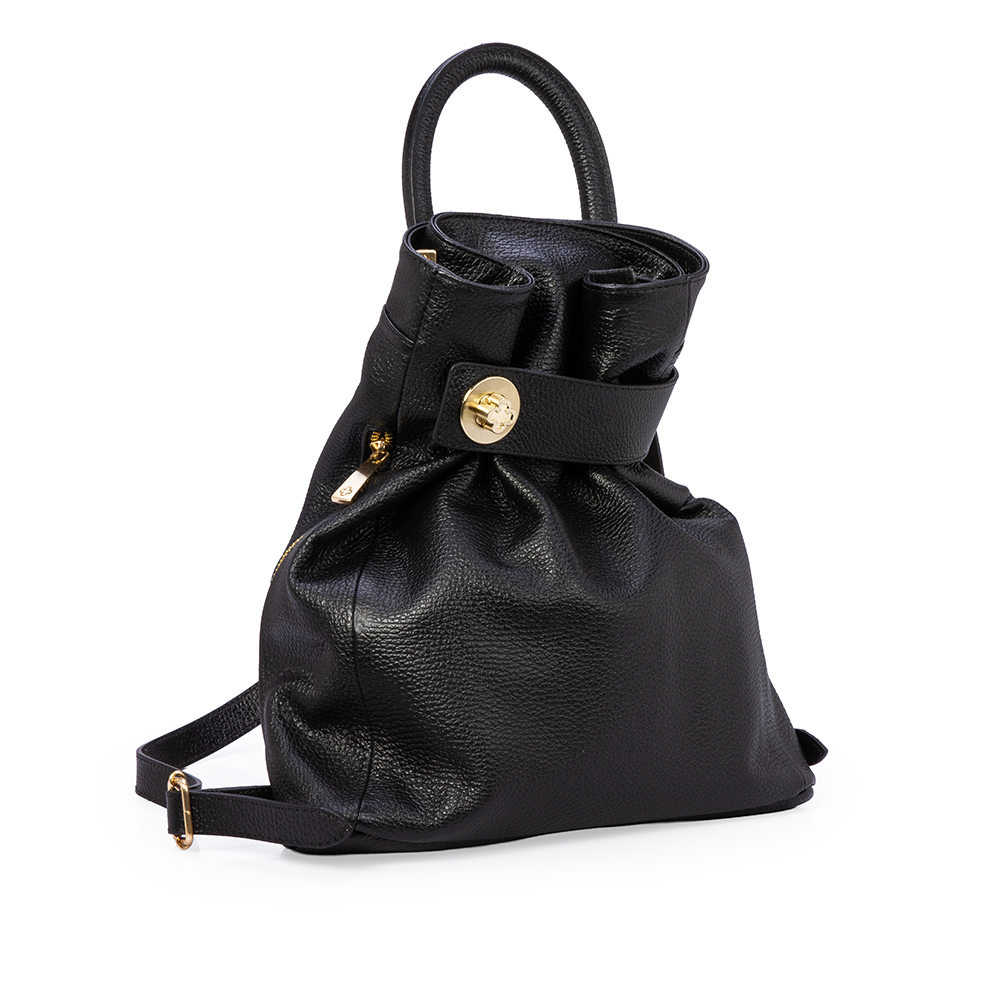 MOCHILA FEMININA BUCKET PRETA DE COURO image number 1