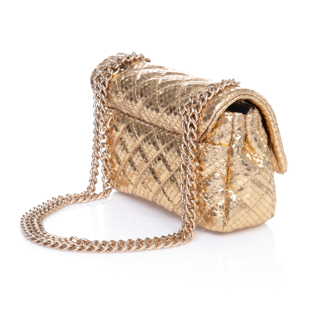 BOLSA DOURADA PITONE PEQUENA COURO OLIVIA image number 2