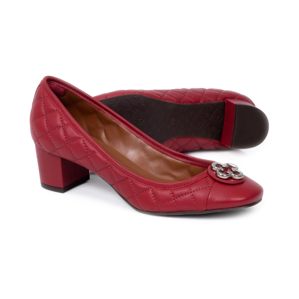 SCARPIN VERMELHO MERLOT BICO REDONDO COURO MATELASSÊ image number 3