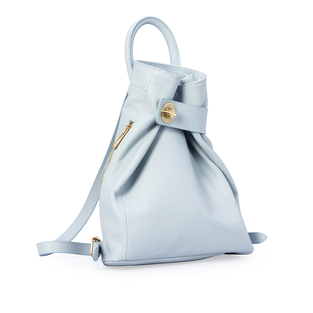 MOCHILA FEMININA BUCKET AZUL TURMALINA DE COURO image number 3