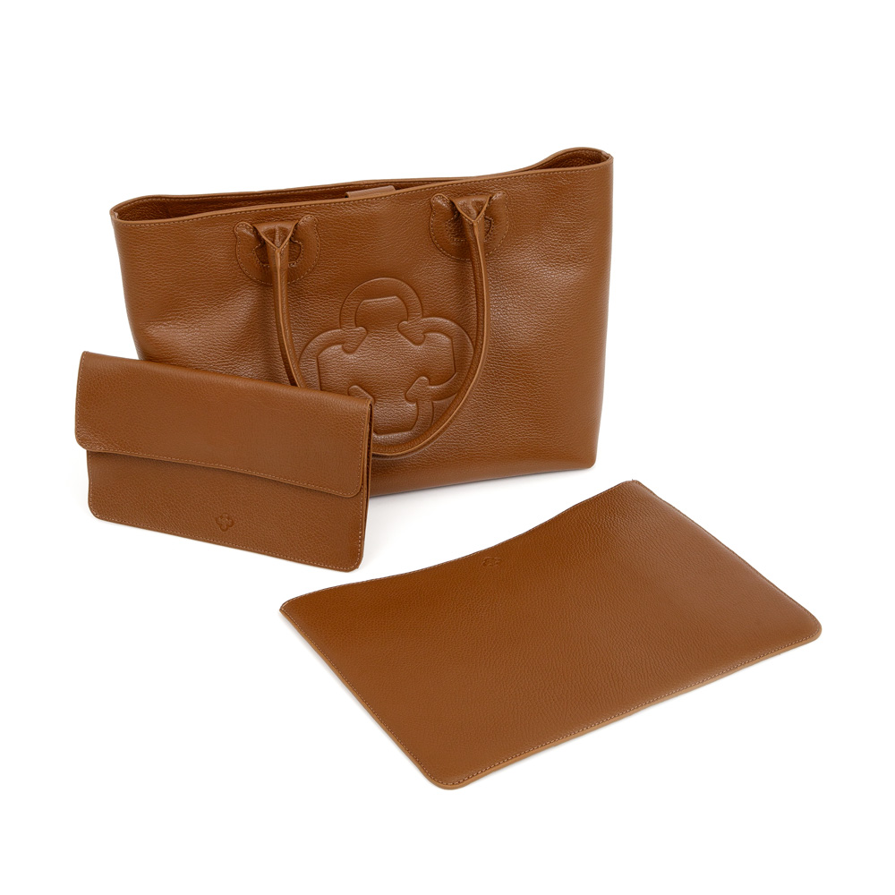 BOLSA M&Eacute;DIA SHOPPER DE COURO MARROM MOGNO image number 3