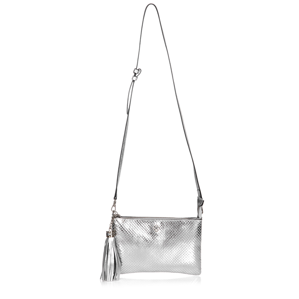 BOLSA TRANSVERSAL COURO PRATA PITONE VIRA CLUTCH image number 3