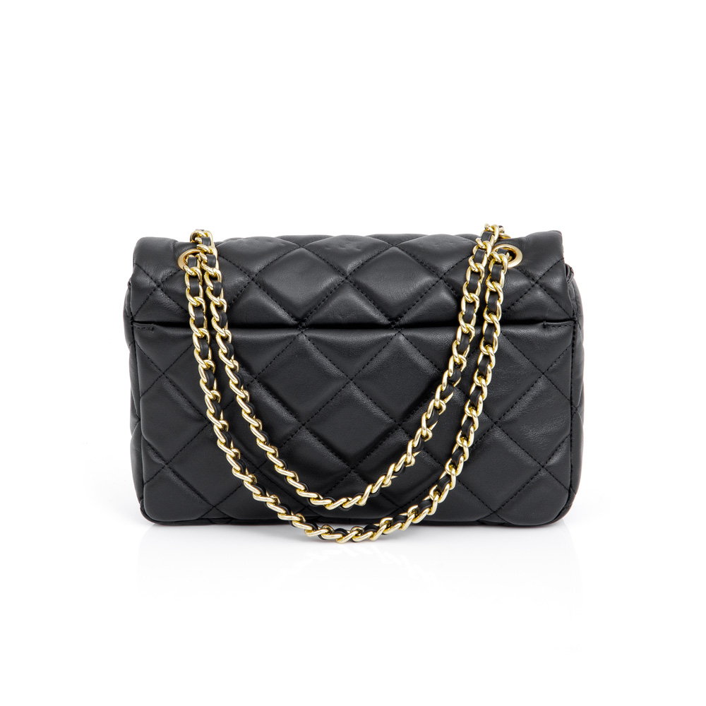 BOLSA SHOULDER BAG PRETA DE COURO COM ALÇA CORRENTE MATELASSÊ image number 3