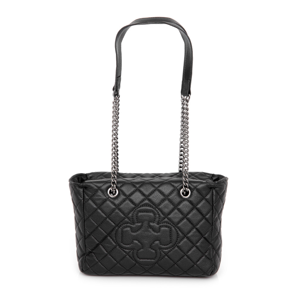 BOLSA M&Eacute;DIA PRETA DE COURO MATELASS&Ecirc; image number 0