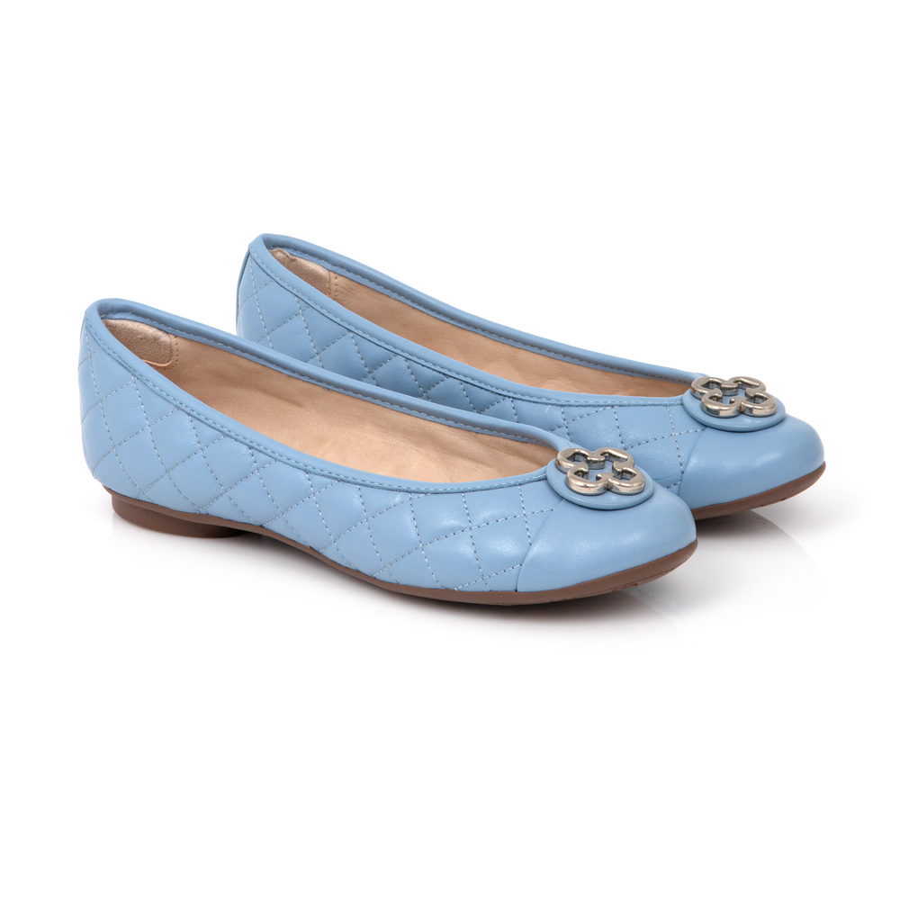 SAPATILHA CATHERINE VINTAGE DE COURO AZUL CHIARO MATELASSÊ image number 1