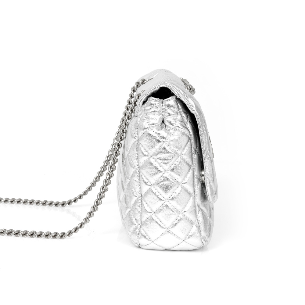 BOLSA OL&Iacute;VIA SHOULDER BAG PRATA DE COURO MATELASS&Ecirc; image number 2