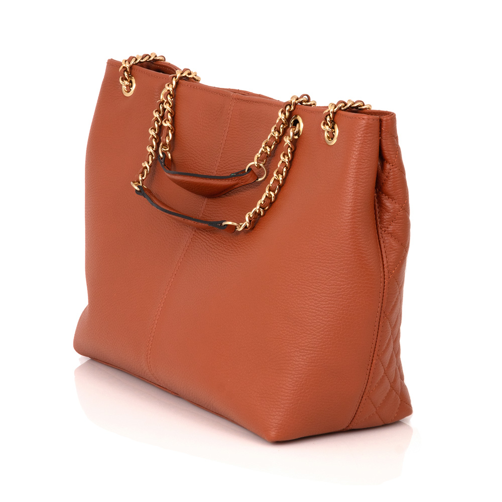 BOLSA GRANDE CARAMELO CAMEL DE COURO MATELASSÊ CARINA image number 2