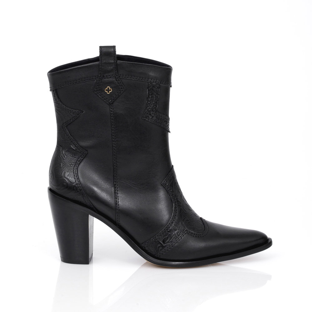 BOTA WESTERN PRETA DE COURO FLORATTA image number 0